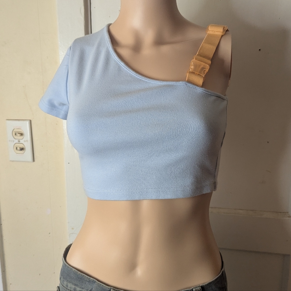 Ninth Hall One-Shoulder Pastel Blue Crop Top, Size M